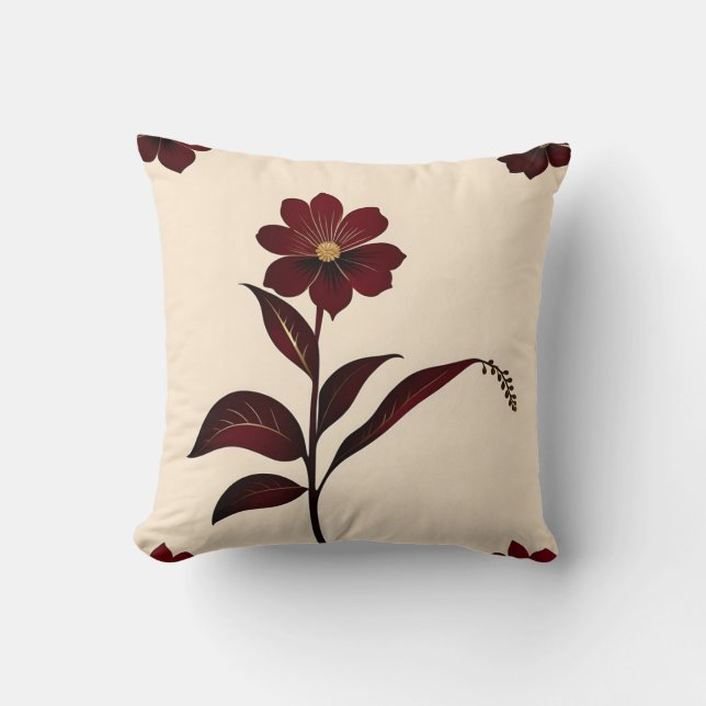 Botanical Burgundy Flowers with Gold Cushion (Front)