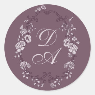 Botanical Burgundy Monogrammed Classic Round Sticker