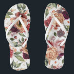 Botanical Burgundy Red and Orange Floral Pattern Thongs<br><div class="desc">Fall flowers elegant earthy tones flip flops for any party</div>