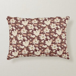 Botanical Burgundy Red Beige Lily Floral Pattern   Decorative Cushion