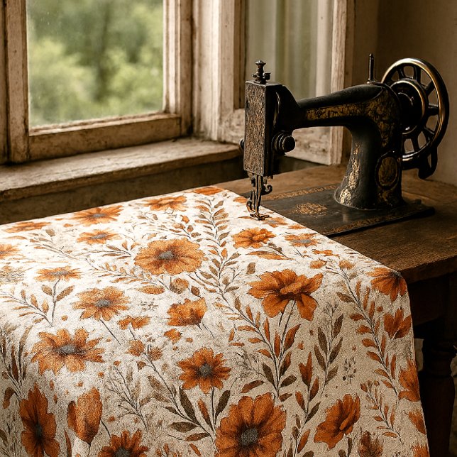 Botanical Burnt Orange on White Floral  Fabric (Creator Uploaded)