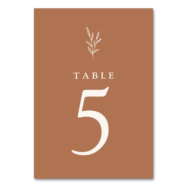 Botanical Burnt Orange Weddin Table Number (Front)