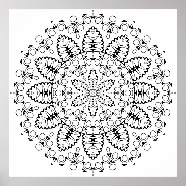 Botanical Burst Mandala with Petal Ring Design Poster (Front)
