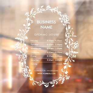 Botanical Business Opening Hours Sign Window Cling