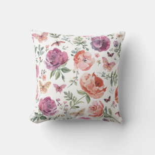 Botanical Butterfly Garden Watercolor Floral Cushion