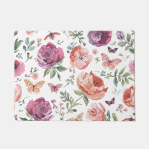 Botanical Butterfly Garden Watercolor Floral Doormat