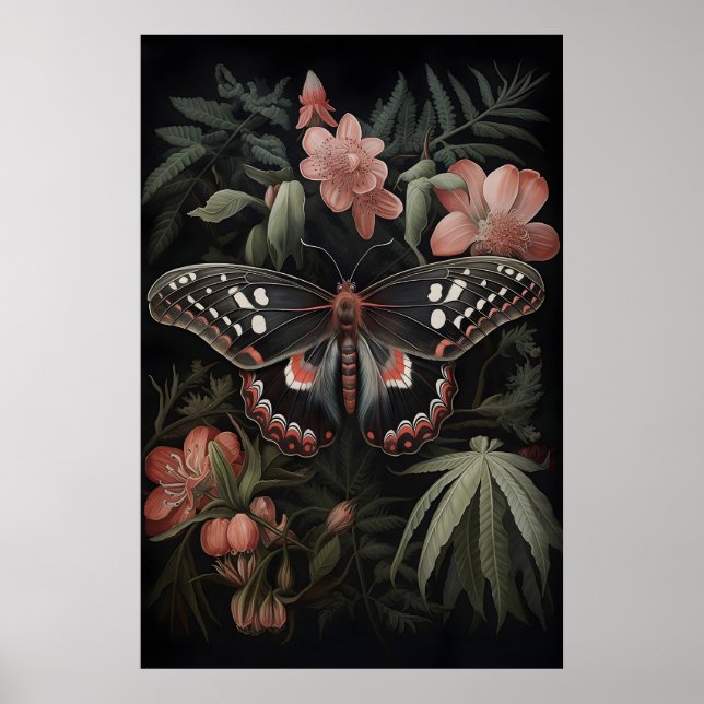 Botanical Butterfly Print, Dark Academia Moth Poster (Front)