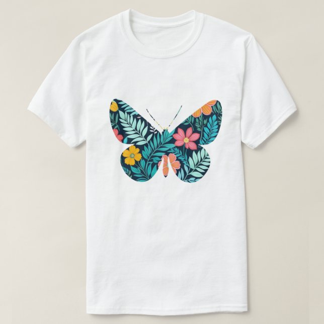Botanical Butterfly Shape T-Shirt (Design Front)