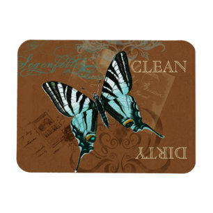 Botanical Butterfly Vintage Clean Dirty Dishwasher Magnet