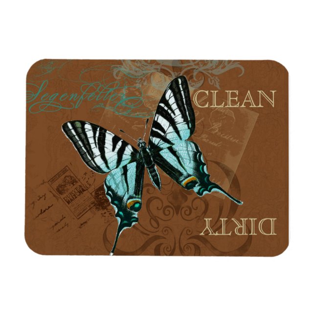 Botanical Butterfly Vintage Clean Dirty Dishwasher Magnet (Horizontal)