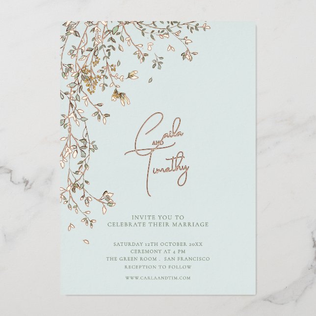 Botanical Caligraphy Wedding Foil Invitation (Front)