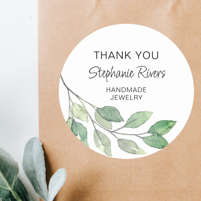 Botanical Calligraphy Jeweller Thank You Classic Round Sticker (Creator Uploaded)