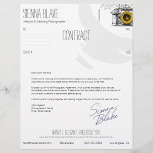 Botanical Camera Photographer Contract Cover Sheet Custom Letterhead