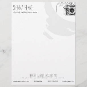 Botanical Camera QR Lifestyle Wedding Photographer Custom Letterhead
