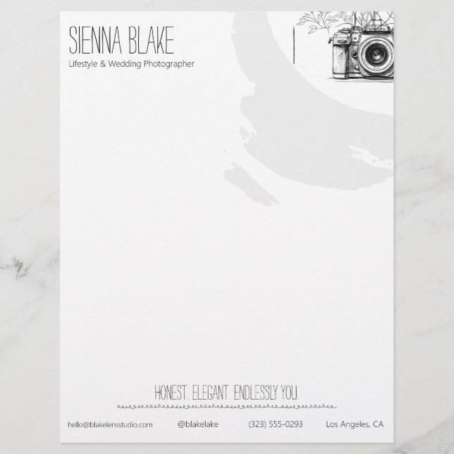 Botanical Camera QR Lifestyle Wedding Photographer Custom Letterhead (Front)