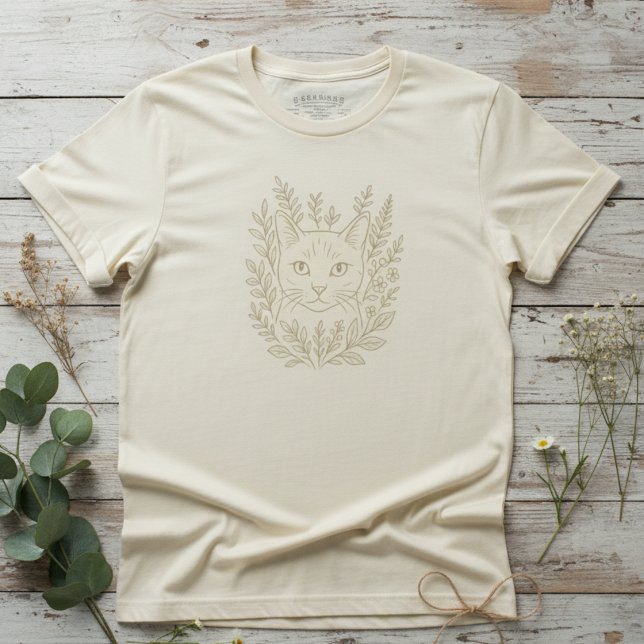 Botanical Cat Bloom Design – Floral Line Art Cat  T-Shirt (Creator Uploaded)