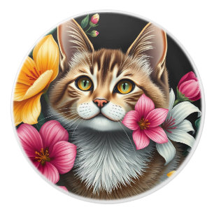 Botanical Cat Haven Ceramic Knob