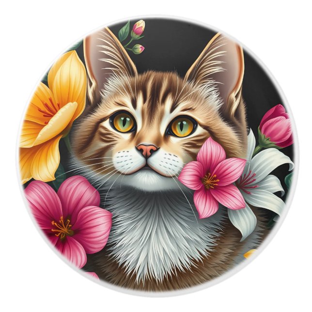 Botanical Cat Haven Ceramic Knob (Front)