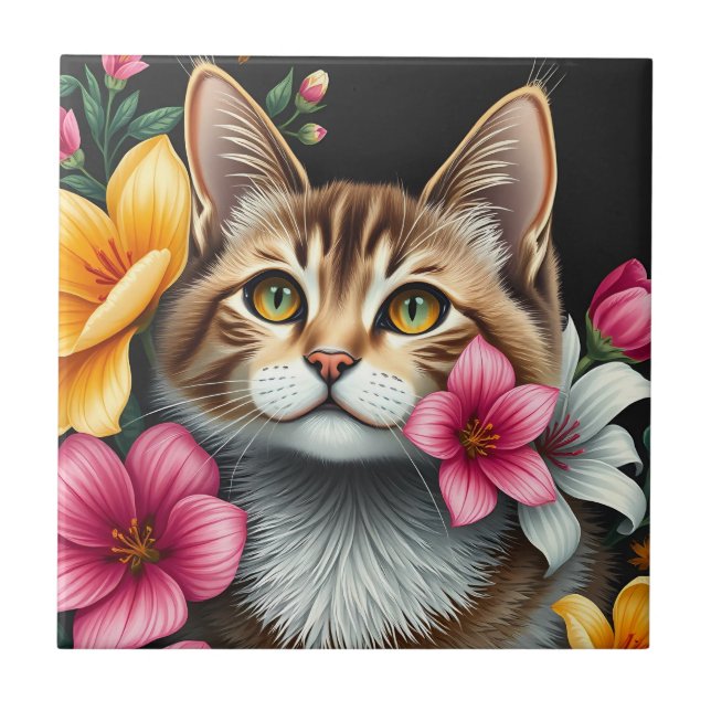 Botanical Cat Haven Ceramic Tile (Front)