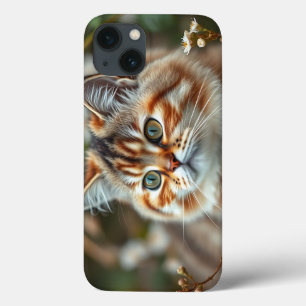 Botanical Cat Portrait with Delicate Flowers iPhone 13 Case