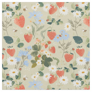 botanical charm - autumn Strawberry Garden Green Fabric