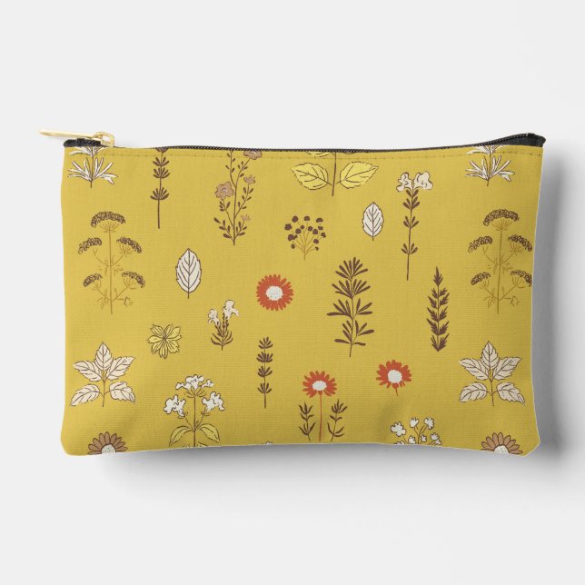 Botanical Charm Yellow Mustard Print Cut Sew Small Accessory Pouch (Front)