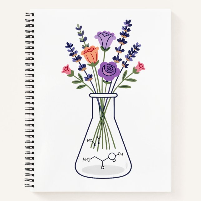 Botanical Chemistry Flask with Lavender and Rose A Notebook (Front)