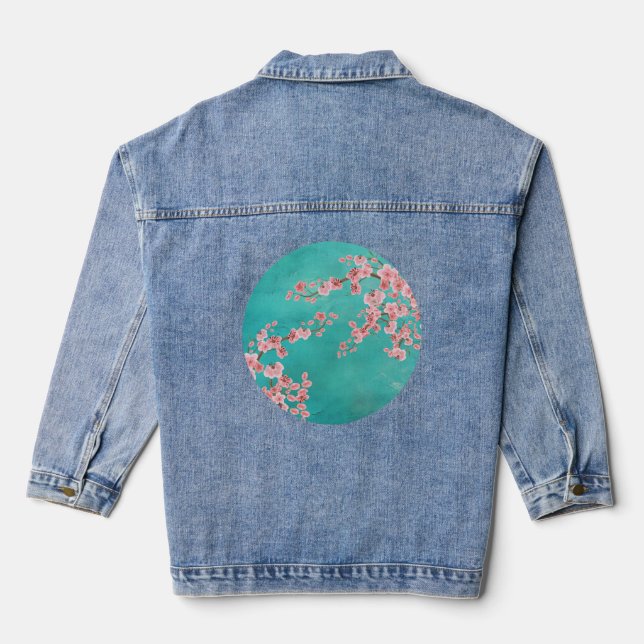 Botanical Cherry Blossom Denim Jacket (Back)