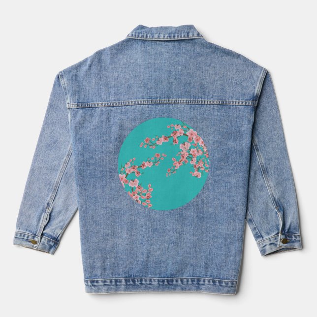 Botanical Cherry Blossom Denim Jacket (Back)