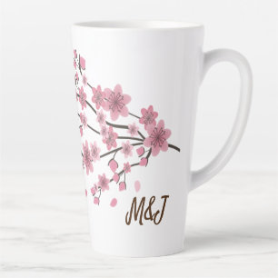 Botanical Cherry Blossom Falling Petals Ombré Art Latte Mug