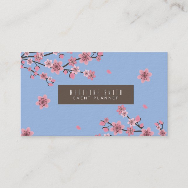 Botanical Cherry Blossom Falling Petals Pink Art Business Card (Front)