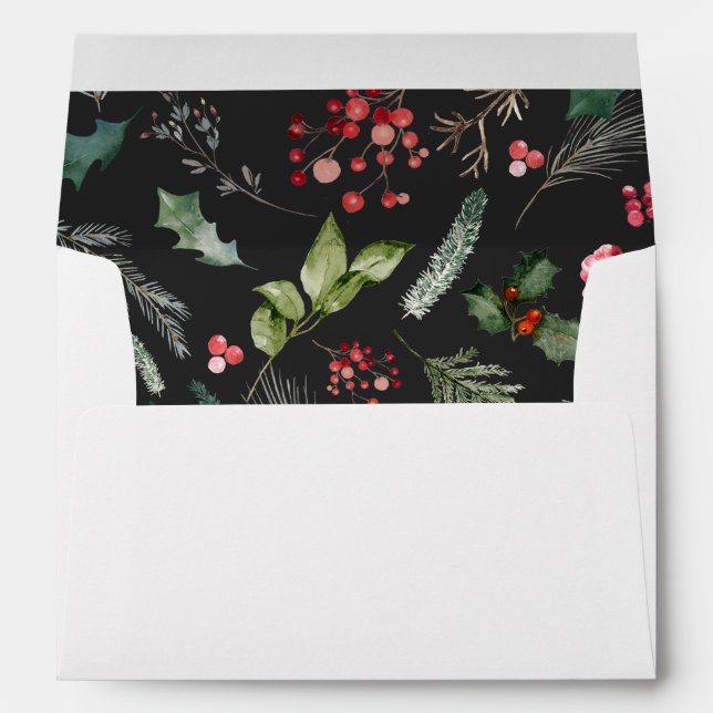Botanical Chic Dark Grey Christmas Return Address Envelope (Back (Bottom))