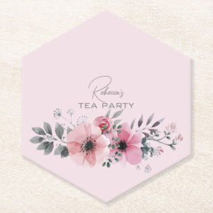 Botanical chic floral elegant grey pink flower paper coaster