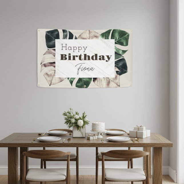  "Botanical Chic" Monstera Leaf Birthday Banner ("Botanical Chic" Monstera Leaf Birthday Banner)