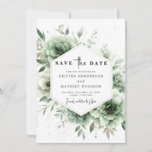 Botanical Chic Unique Sage Green Wedding  Save The Date