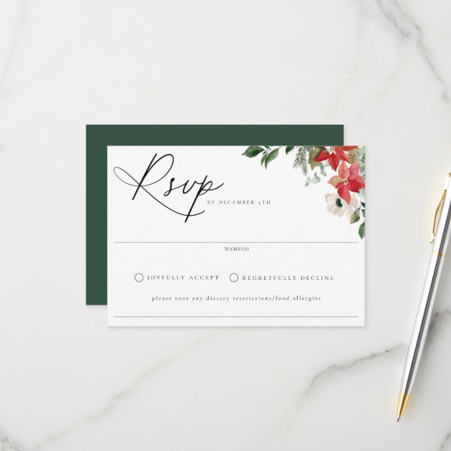 Botanical Chic Winter Wedding RSVP Card (Front/Back In Situ)