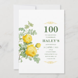 Botanical Chic Yellow Green Floral 100th Birthday Invitation
