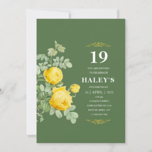 Botanical Chic Yellow & Green Floral 19th Birthday Invitation