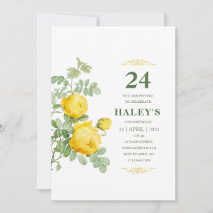 Botanical Chic Yellow & Green Floral 24th Birthday Invitation