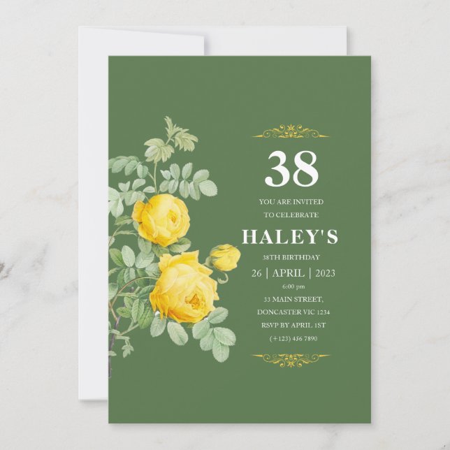 Botanical Chic Yellow & Green Floral 38th Birthday Invitation (Front)