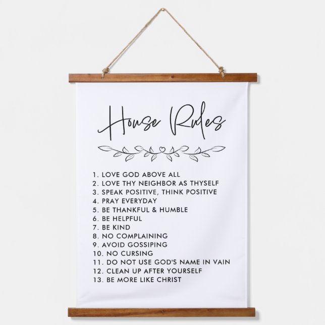 Botanical Christian Faith-Based House Rules Decor Hanging Tapestry (Front)