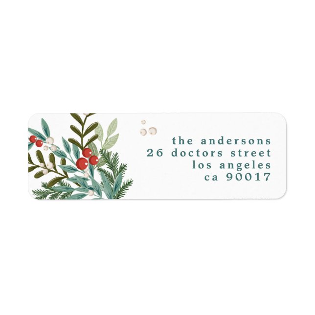 Botanical Christmas Classic White Return Address Return Address Label (Front)