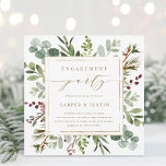 Botanical Christmas Engagement Party Square Invitation<br><div class="desc">This engagement party invitation features painted watercolor eucalyptus,  green leaves,  red berries,  pine branches,  and a faux gold square frame with stylish calligraphy. For more advanced customisation of this design,  please click the "Customise further" link. Matching items are also available.</div>