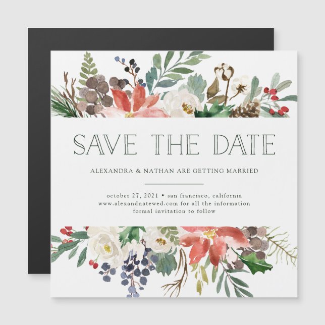 Botanical Christmas | Floral Holiday Save the Date Magnetic Invitation (Front/Back)