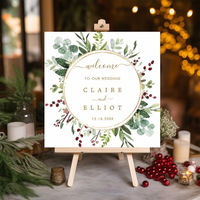 Botanical Christmas Gold Wedding Welcome Square  P Poster (Creator Uploaded)