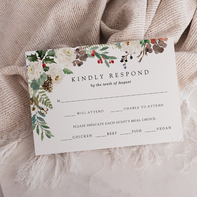 Botanical Christmas | Holiday Meal Choice RSVP (A festive response card for your holiday wedding)