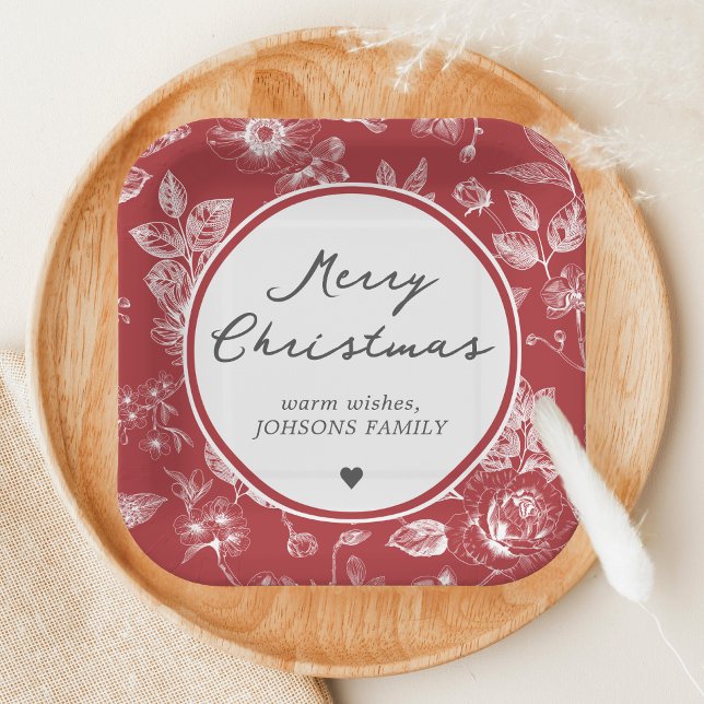 Botanical Christmas Paper Plate (Christmas Family Holiday Paper Plate)