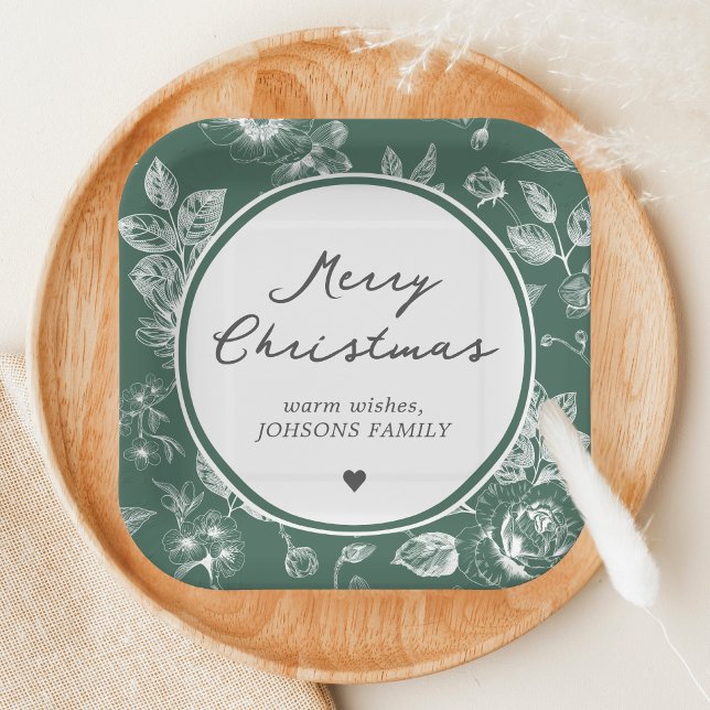 Botanical Christmas Paper Plate (Christmas Family Holiday Paper Plate)