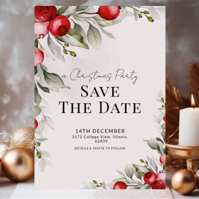 Botanical Christmas Party Save the Date Card (Creator Uploaded)