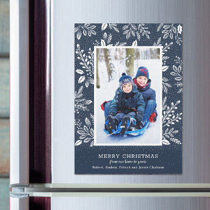 Botanical Christmas Photo Blue Magnetic Card